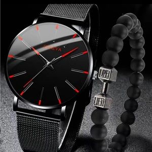 Red and Black Watch and Bracelet Set